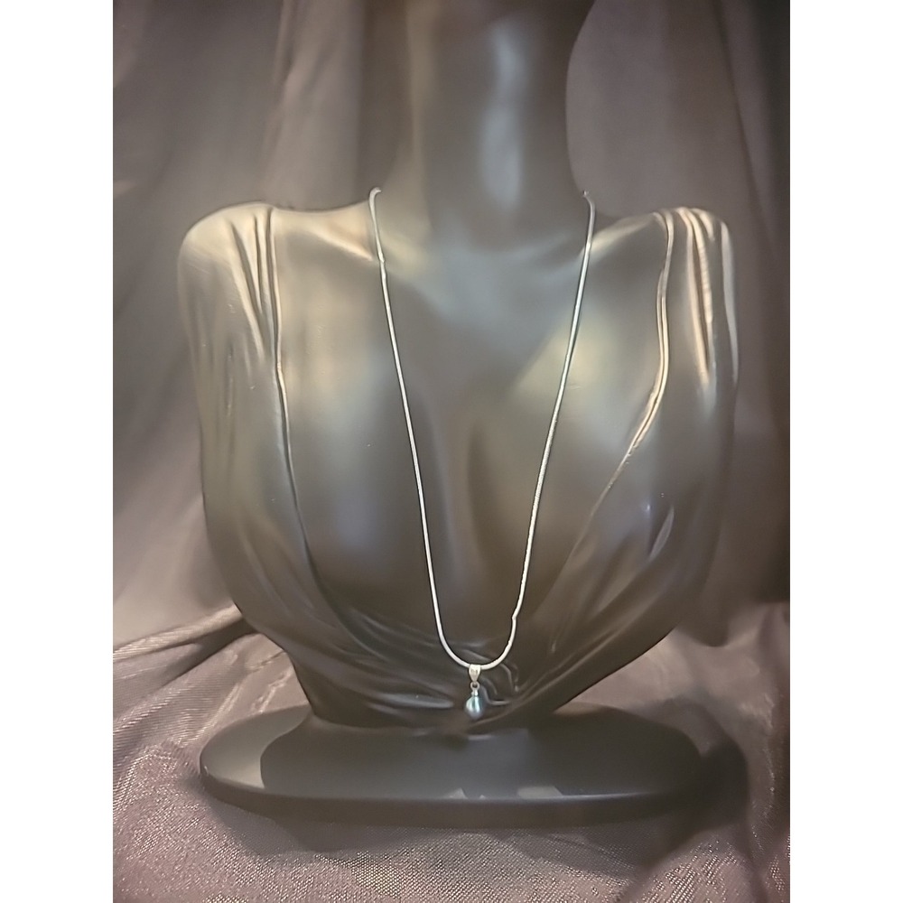 Vintage 925 Sterling Silver Chain Blue Pearl Bead Jewelry Costume Dainty Wedding